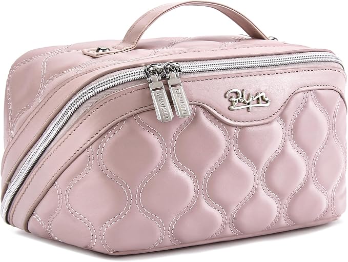 BOYATU Travel Makeup Bags for Women Cosmetic Bag: Puffy Make up Bags Set of 3 - Vegan Leather Makeup Organizer - Waterproof Large Toiletry Bag with Compartments - Travel Essentials (H-3-Pink) by BOYATU
