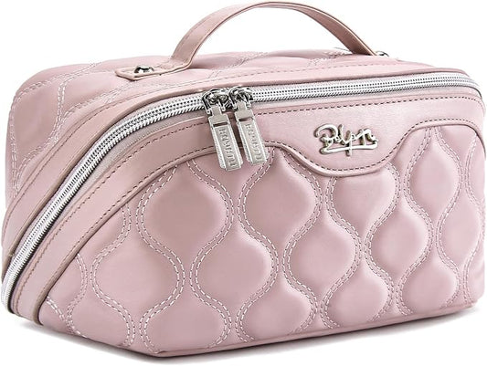 BOYATU Travel Makeup Bags for Women Cosmetic Bag: Puffy Make up Bags Set of 3 - Vegan Leather Makeup Organizer - Waterproof Large Toiletry Bag with Compartments - Travel Essentials (H-3-Pink) by BOYATU