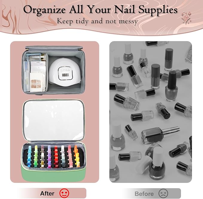 YOREPEK XL Nail Polish Organizer Bag Holds 96 to 100+ Bottles, Sage Breeze | Gel Polish Travel Case Bag with 2 Removable Pouches, Nail Storage Bag Fits Nail Supplies, UV lamp, Gifts for Manicurist Women - Image 7