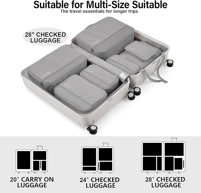 Hanke 7 Piece Expandable Compression Packing Cubes, Premium Travel Packing Organizers for Suitcases/Carry On, Luggage Organizer Bags with Breathable Mesh & Label - Image 4