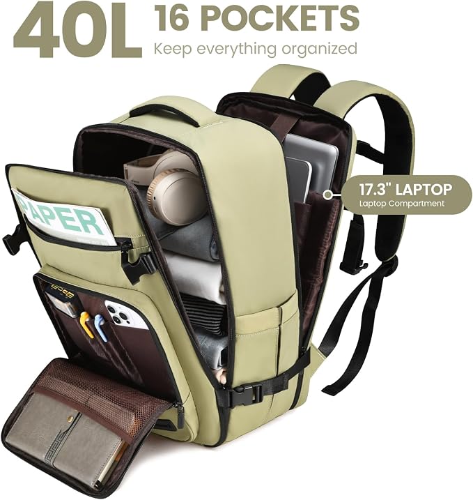 LOVEVOOK Travel Backpack For Women,40L Carry On Backpack Flight Approved,TSA Personal Item Travel Bag Fits 17 Inch Laptop,Weekender Overnight Daypack with Toiletry Bag and Cube,White Light-brown - Image 2