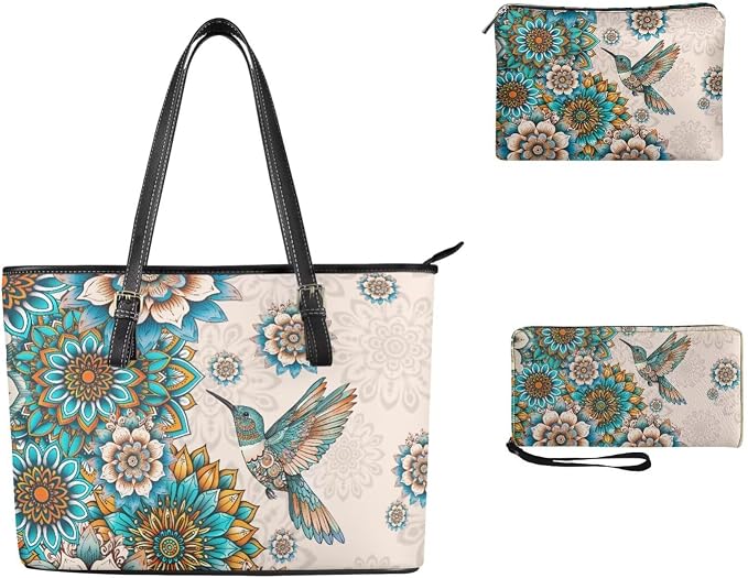 Women Purse Handbags Wallet Sets Leather Shoulder Tote Bag for Women,Top Handle Purse with Wrist Wallet Bag - Image 3