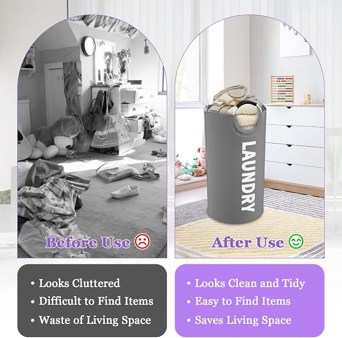 Collapsible Laundry Basket with Handles, 95L Large Laundry Hamper for Bedroom, Dirty Clothes Hamper Stand Up Well, Portable Storage Basket for Famliy, Travel, Dark Grey - Image 7