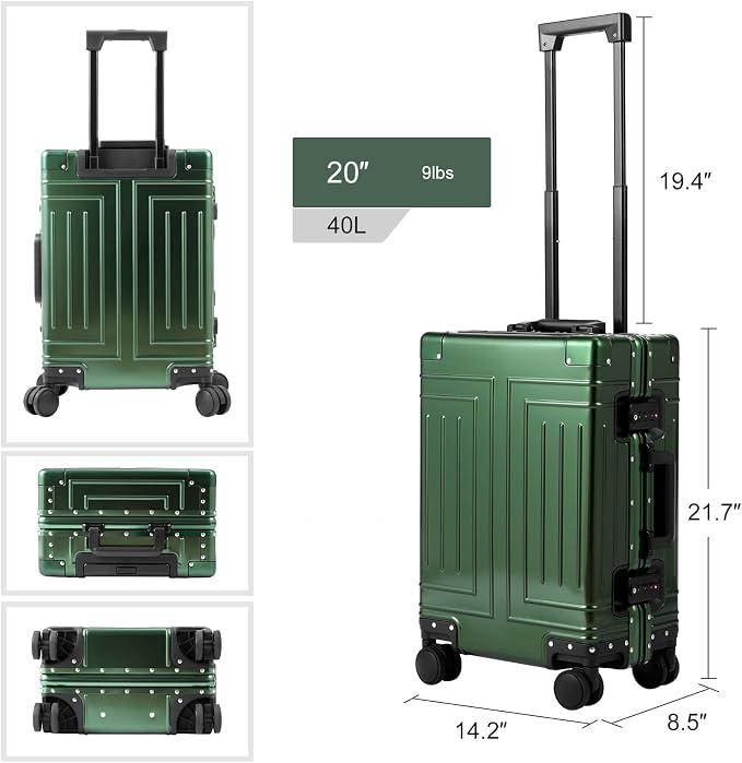 All Aluminum Carry On Luggage，Cut from Whole Aluminum Sheet，22x14x9 Airline Approved ，（3rd Generation，Premium Metal zipperless suitcase ） (green, 20inch) - Image 7