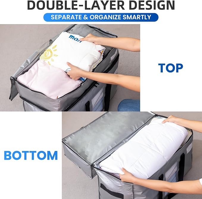 TAILI 2 Tier Extra Large Moving Bags, 2 Pack Silver Heavy Duty Totes For Storage with Visible Window, Wrap Around Handles, Storage Bags for Space Saving, Alternative to Moving Boxes - Image 6