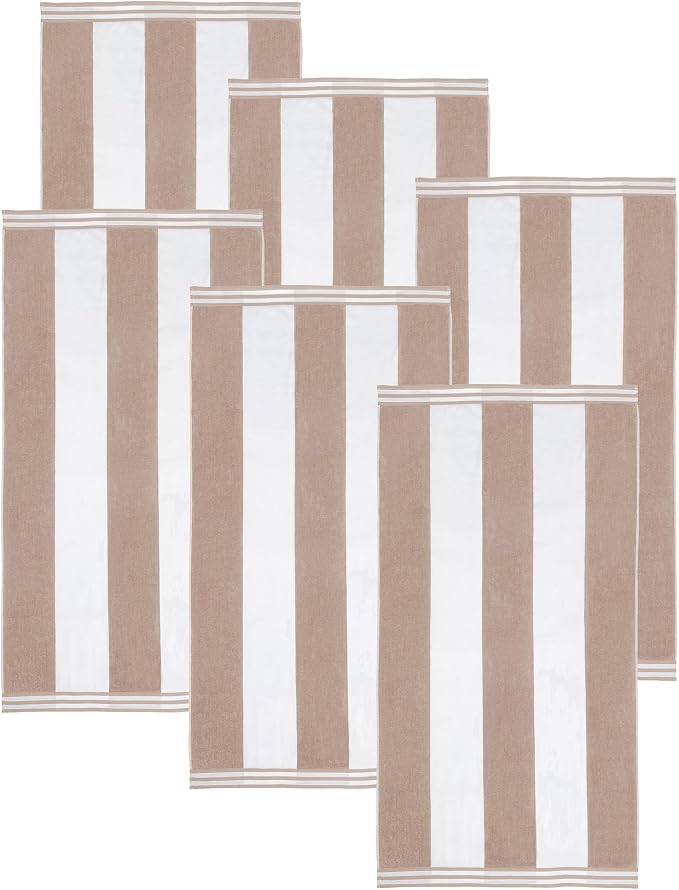 Superior Cotton Striped Beach Towels, Colorful Towels for Adult, Kid, Pool, Swimming, Sand, Travel, Large Oversized, Absorbent, Fast Drying, Bath Basics, Cabana Collection, Set of 6, Taupe - Image 2