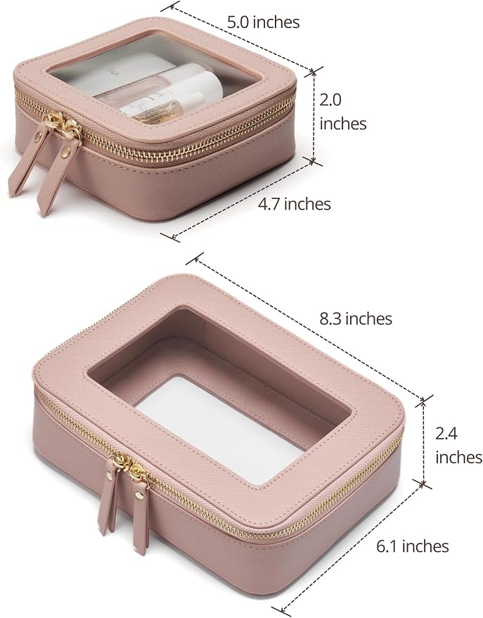 Popvibe Clear Makeup Case Toiletry Bag Travel Medium Clear Cosmetic Bag with Zipper, Make Up Bag Organizer Traveling TSA Approved Transparent Bag Car for Essentials, Mini & Medium, Mauve - Image 2