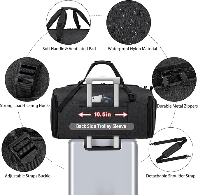 Convertible Garment Bags for Travel - Carry on Garment Duffle Bag with Backpack Straps for Men Women, 4 in 1 Large Travel Duffel Bags with Shoes Compartment Hanging Suit Dress Weekender Bag 3pcs Set - Image 4
