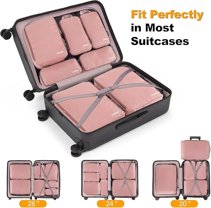 8 Set Compression Packing Cubes for Travel, Waterproof Luggage Organizers, Suitcase Organizer Set for Carry-On & Checked Baggage, Travel Accessories for Men & Women