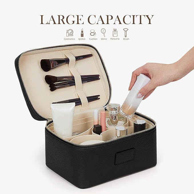 HiTotes Makeup Bag Large Vanity Case for Women Travel Cosmetic Bag Makeup Case Organizer Leather Travel Toiletry Bag - Image 2