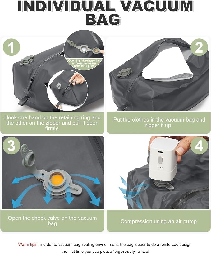 VGCUB Vacuum Backpack Travel with Pump, Vacuum Seal Compression Bags Laptop Backpack Personal Item - Image 3