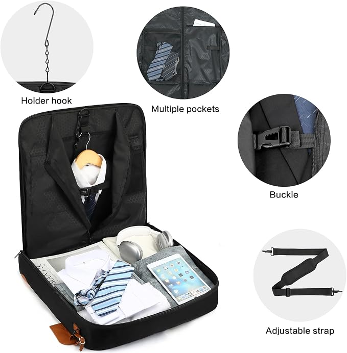Travel Garment Bag Carry on Suit Bag for Men Women 51'' Garment Bags for Travel Business Waterproof Hanging Suitcase Luggage Bags with Shoulder Strap free shoes bag Fit 15.6Inch Laptop, Black - Image 4
