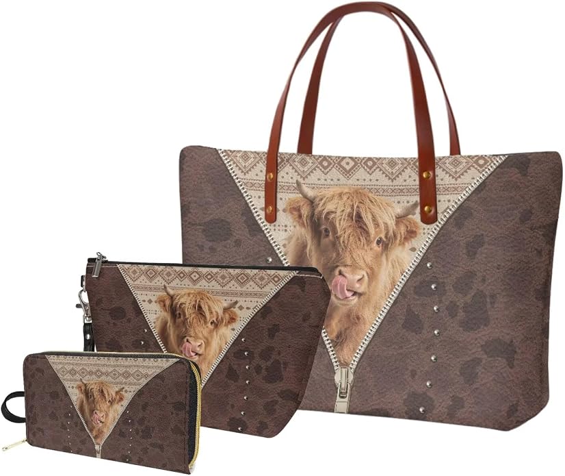 GIFTPUZZ Women Tote Bag Women Wallet Portable Cosmetic Bag for Women Bag Set 3 Pack PU Leather Bags with Zipper - Image 7