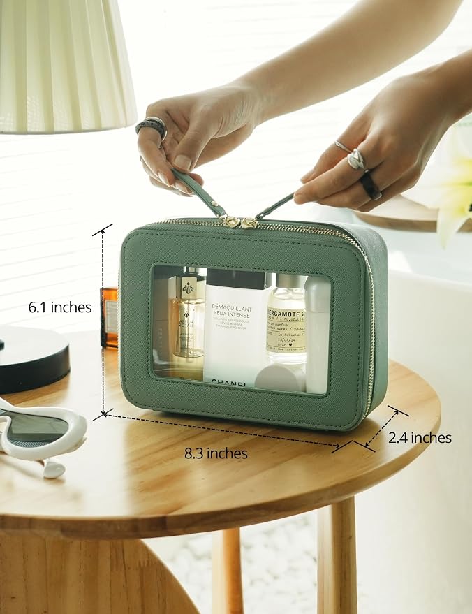 Popvibe Clear Makeup Bag Travel Cosmetic Case Transparent Toiletry Bag with Zipper, Portable Make Up Organizer Traveling Compact Car Bag for Essentials, Sage Green, Medium - Image 3