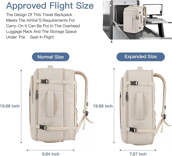 Gieury Travel Backpack, Extra Large 50L Expandable Backpack for Men Women, Carry On Backpack For Airplanes, Travel Essentials Luggage Suitcase Daypack Travel Gift Weekender Bag, Beige - Image 4