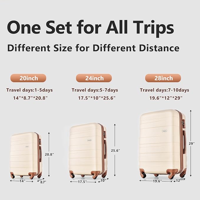 Luggage Set 3 Pcs, ABS Durable Lightweight, 360°Silent Spinner Wheels, TSA Lock - Image 3