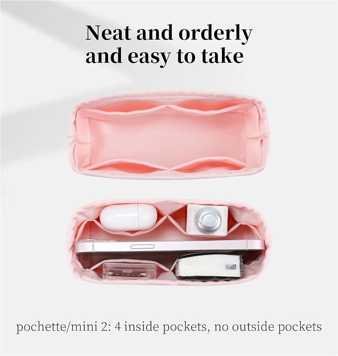 Women's Purse Organizer Insert - Satin & Lightweight Fabric with Inside Pockets, Portable for Commute, Travel, Shopping, and Evening, Multicolor Options, Fits for Kelly 25(Pink, KL25 Retourné) - Image 3