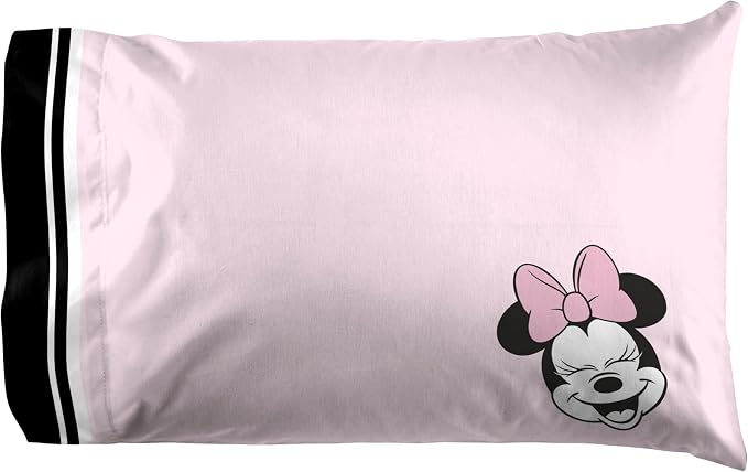 Jay Franco Kids Sheet Set with Fitted, Flat Sheets & Pillow Cover - Ultra-Soft Bedding with Pillowcase for Room Decor, Black - Minnie Mouse, 4 Piece Queen - Image 4