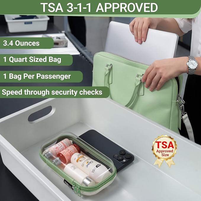 6 Pack Green Clear Hard Shell Beauty Organizer (2M+4S), 1.2mm Heavy Duty Crush-Proof Cosmetic Case, Reinforced YKK Zippers, Stadium Approved Security Bag for Skincare & Electronics, Multi-Size Set - Image 7