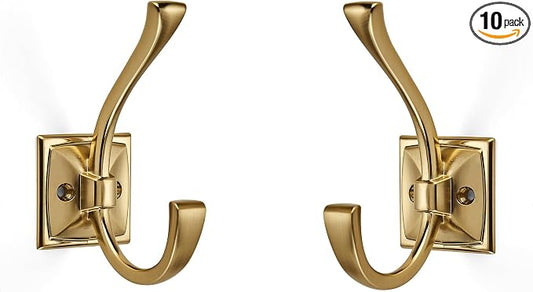 Large Wall Hooks 10 Pack - Brushed Gold Coat Hooks Hardware for Hanging Coats, Towels, Robes, Bags, Cups, Hats - Wall Mounted with Screws by ZAUYX