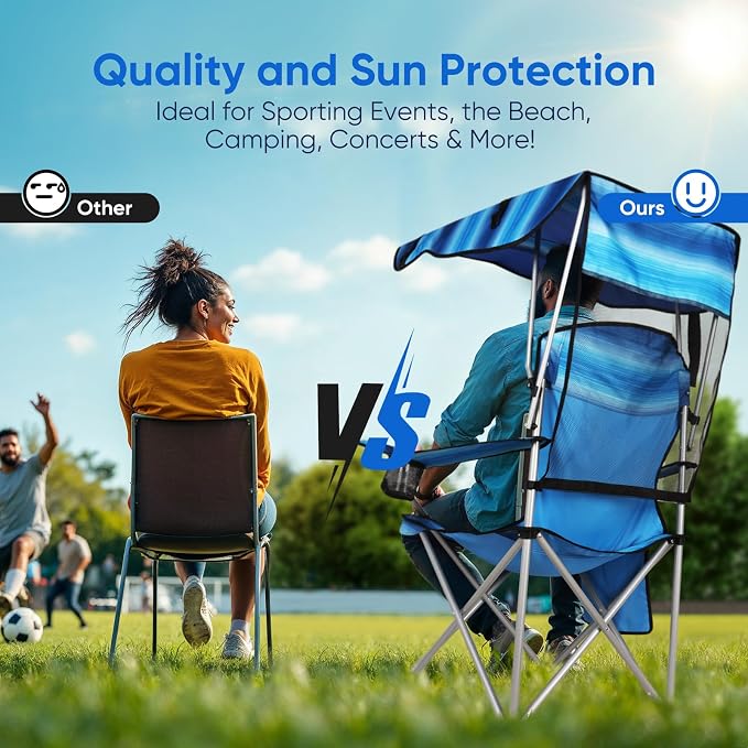 VTOY Portable Camping Chair with Canopy - Folding Chair with Canopy, Durable 600D Oxford Canopy Chair for Camping, Beach, Picnics, Fishing & Sports - Image 3