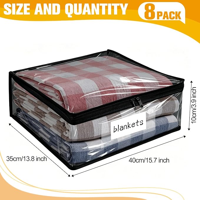 Plastic Storage Bags with Easy-Glide Zipper, Pack of 8, Durable Clear Vinyl Zippered Storage Bags for Clothes Sweaters Comforters Blankets Sheets Bedding (15.7 x 13.8 x 3.9 Inch, Black) - Image 2