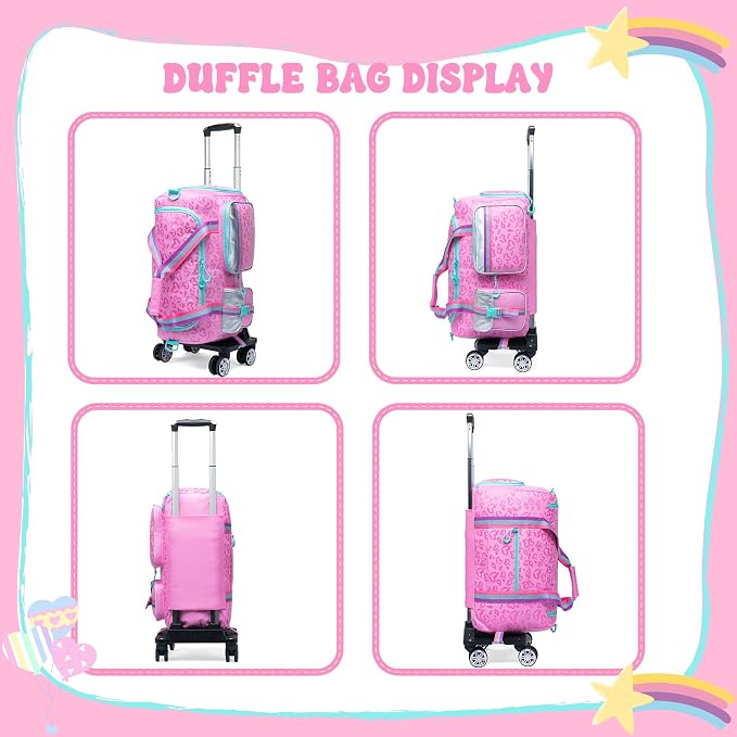 Girls Duffel Bag With Wheels - Travel Overnight Bag for Kids With Toiletry Bag, Rolling Dance Duffle With Shoe Compartment - Image 6