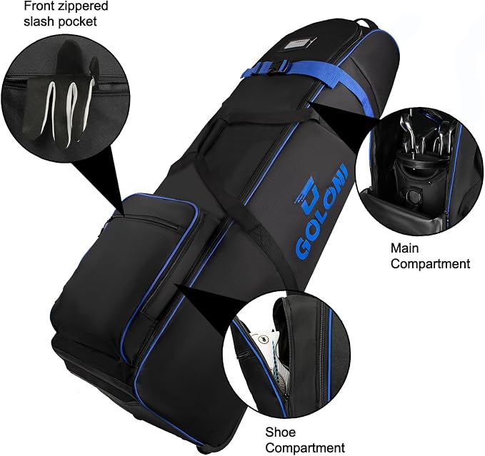 Goloni Golf Travel Bag with Wheels, Airline Golf Travel Case, Padded Rolling Golf Bag with Shoe Compartment - Image 6