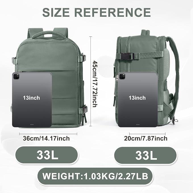 coowoz Large Travel Backpack Carry On for Women Man Waterproof Gym Backpacks Mochila de Viaje Teacher Travel Bag Essentials Personal Item Backpack Rucksack Airplane Accessories Must Haves Olive Green - Image 3