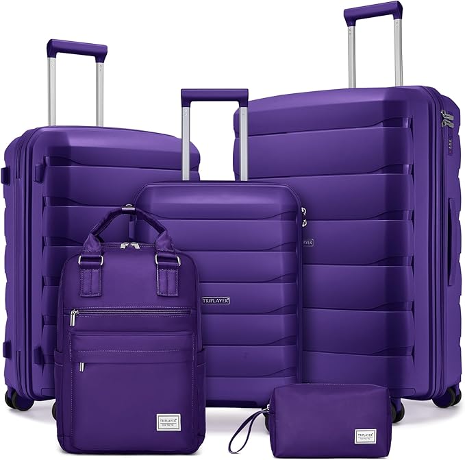 Luggage Sets 5 Pieces, PP Hardshell Suitcase Set with Spinner Wheels, Suitcases for Women (Purple) by TRIPLAYER