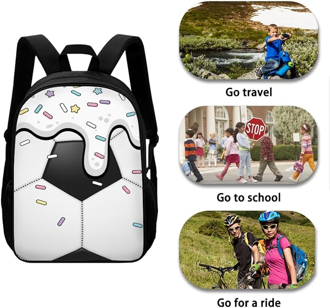 Soccer Drip Sprinkle Print 17 Inch Backpack Schoolbag 3 Piece for Boy Girl, Lightweight Daypack Set with Reusable Lunch Box and Pencil Bag, Durable School Bookbag Set, Black White - Image 3