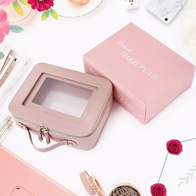 Pinkmik Clear Makeup Bag for Women Waterproof Travel Cosmetics and Toiletries Case Portable Makeup Oaganizer Bag Clear Car Bag with Zipper (Pink, M+L) - Image 8