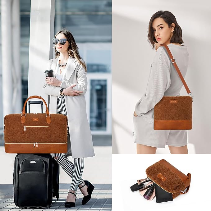ITIEZY Weekender Overnight Bag for Women - Large Travel Duffel Bag with Shoe Compartment, Gym Duffel Bag Hospital Bag Carry On Tote Bags for Airplanes with Crossbody Bag Toiletry Bag 3Pcs Set - Image 2