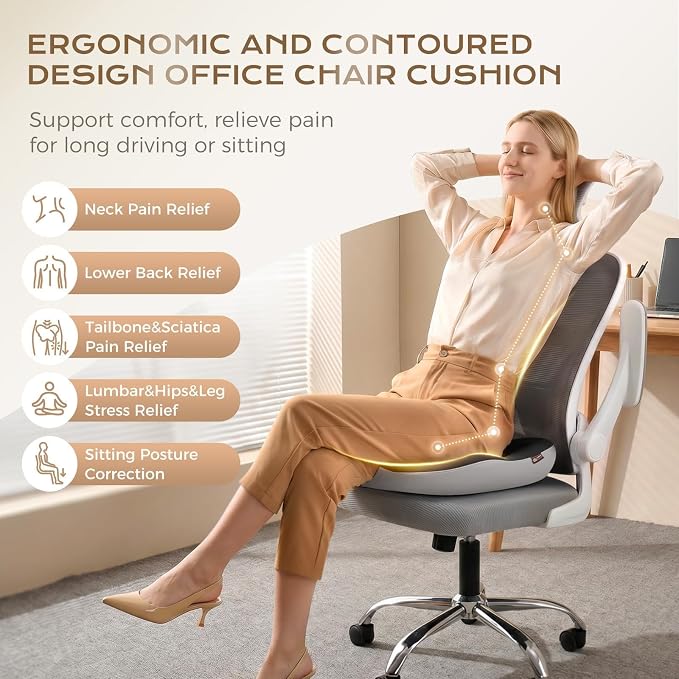 Coverado Seat Cushion for Sciatica Pain Relief, Ergonomic Memory Foam Wheelchair Cushions, Non-Slip Washable Car Seat Cushions for Driving Travel Truck Office Chair Car Driving Driver Gray&Black - Image 3