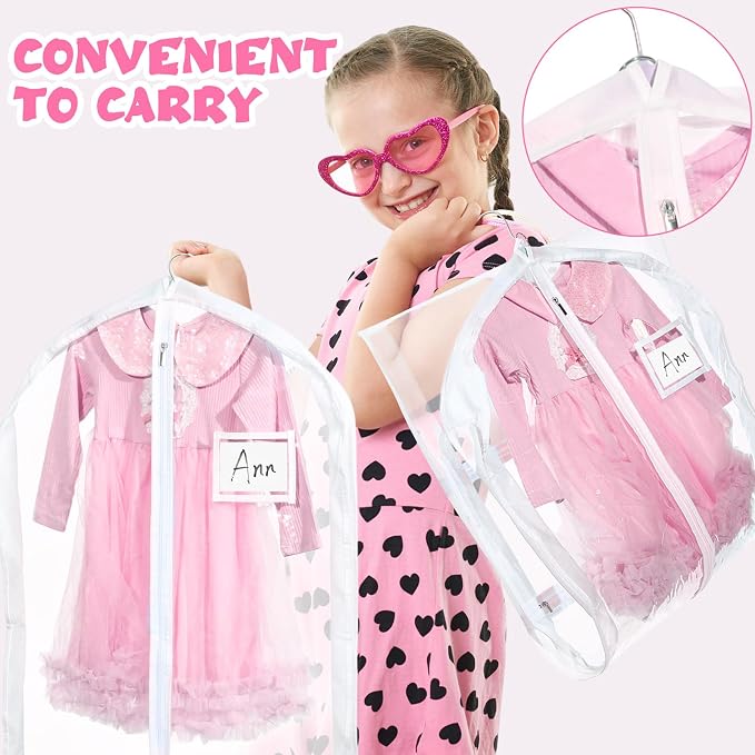 Geelin 14 Pcs Garment Bags for Dance Costumes PVC Clear with Zippers 20 x 40 Inch Garment Bag with Pockets Dance Costume Organizer Carrier for Storage Cover for Adult(Translucent White) - Image 4
