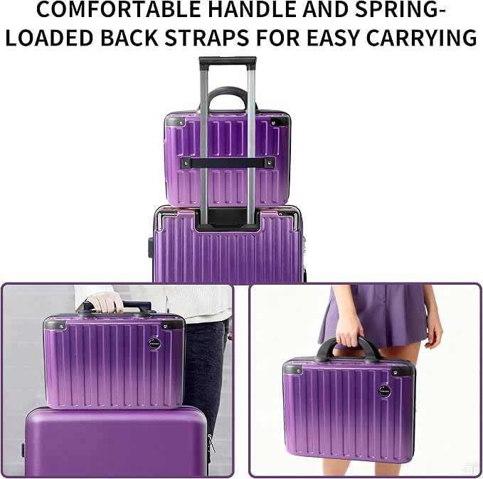 14 Inch Portable Waterproof Hard Shell Travel Makeup Case (Purple) | with Lock, ABS Scratch-Proof, Carrying Cosmetic Organizer Case with Elastic Band, Mini Suitcase Vanity Case for Women Girl - Image 7