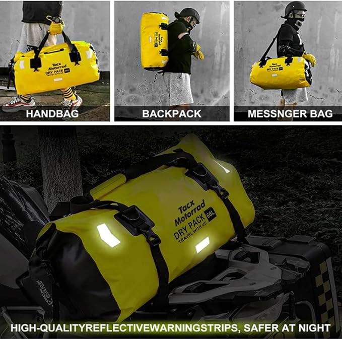 Waterproof Duffel Bag for Men/Women, Roll-top Dry Backpack Duffel Bag with Quick-fixed Straps, Motorcycle Tail Saddle Bag for Motorcycling, Rafting, Boating, Kayaking, Travel, 66L-Yellow - Image 2