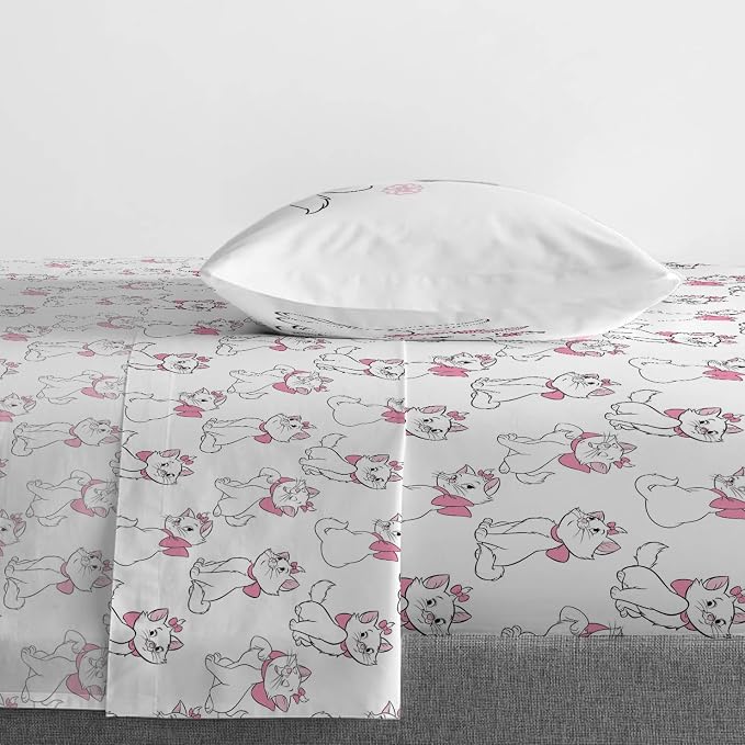 Jay Franco Kids Sheet Set with Fitted, Flat Sheets & Pillow Cover - Ultra-Soft Bedding with Pillowcase for Room Decor, White - Aristocats, 3 Piece Twin - Image 6