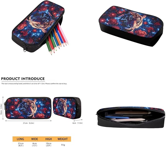 Aesthetic Tiger Backpack for Kids Girls Backpack with Lunch Box Water Bottle Carrier and Zipper Pencil Case 4PCS Set Bookbag with Front Pocket for School 17 inch Large Capacity School Bag - Image 5