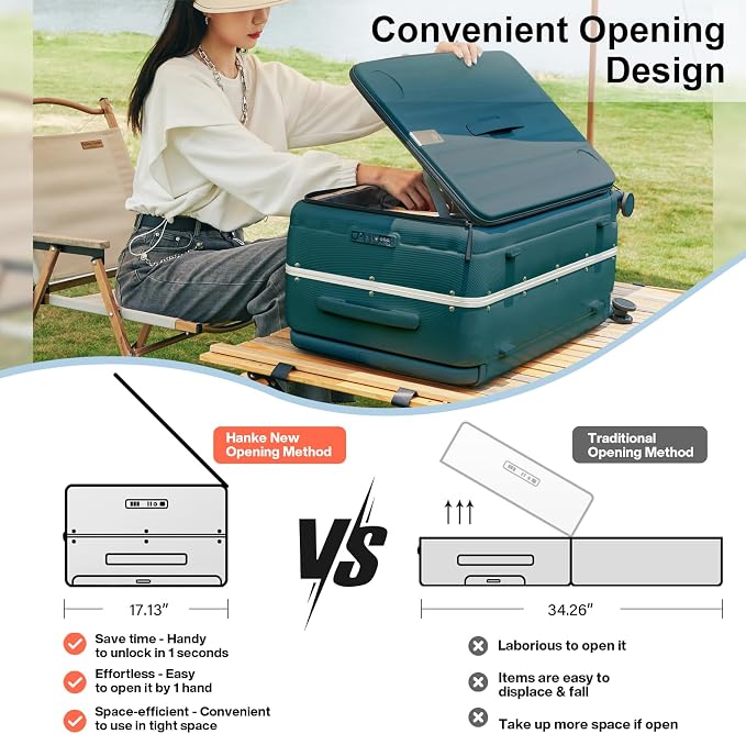 Hanke Multifunctional 26 Inch Hard Shell Suitcases with Wheels Travel Approved Luggage Large Rolling Suitcase Checked Luggage for Women Men(Blackish Green) - Image 5