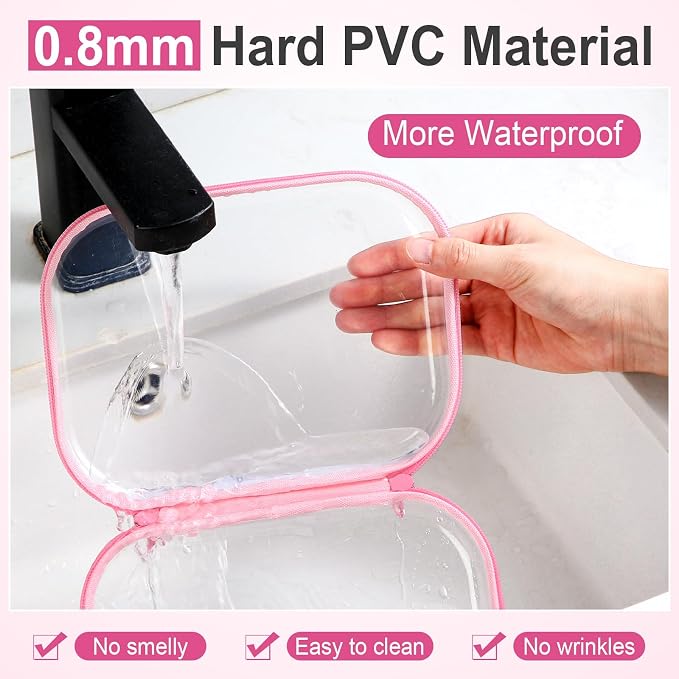 Sanwuta 6 Pcs Clear Hard Zipper Case Plastic Zipper Pouches Transparent Makeup Bag Pencil Case Pouches Toiletry Diaper Bag for Travel Toy Storage Organizer Bins(Pink,7.87 x 5.9 x 2 Inch) - Image 3