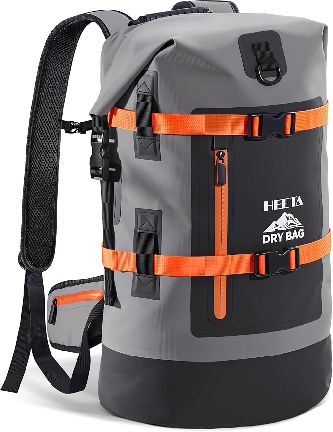 HEETA Dry Bags Waterproof Backpack 40L for Men & Women, Roll Top Heavy Duty Cushioned Hiking Backpack for Kayaking Boating Paddle Boarding Fishing Travel Camping Beach Vacation Cruise Ship Essentials by HEETA