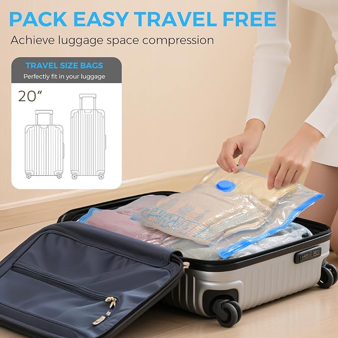 Vacuum Seal Bags for Clothing Travel, 12 Pack Vacuum Storage Bags for Clothes with Portable Electric Pump, Space Saver Bags for Luggage Traveling and Clothing - Image 7
