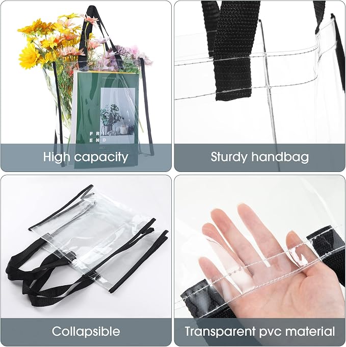 Saintrygo 20 Pack Clear Tote Bags Bulk 12 x 12 x 6 PVC Plastic Tote Bag with Handles for Stadium Work Beach Sports(Black) - Image 5