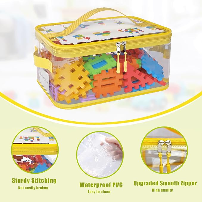 8 Packs Large Clear Toy Storage Bags with Double Zipper & Handles, L | Name Tag, Manual Pocket, Transparent PVC, Waterproof Dustproof, Space-saving, Portability for Building Blocks, Puzzle, Travel - Image 7