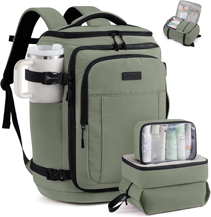 LOVEVOOK Travel Backpack for Women & Men, 40L TSA Approved Carry On Backpack with 3 Packing Cubes, Waterproof Weekender Overnight Bag for 2-4 Day Trips, Business & Travel Essentials, Slate Green-Black by LOVEVOOK