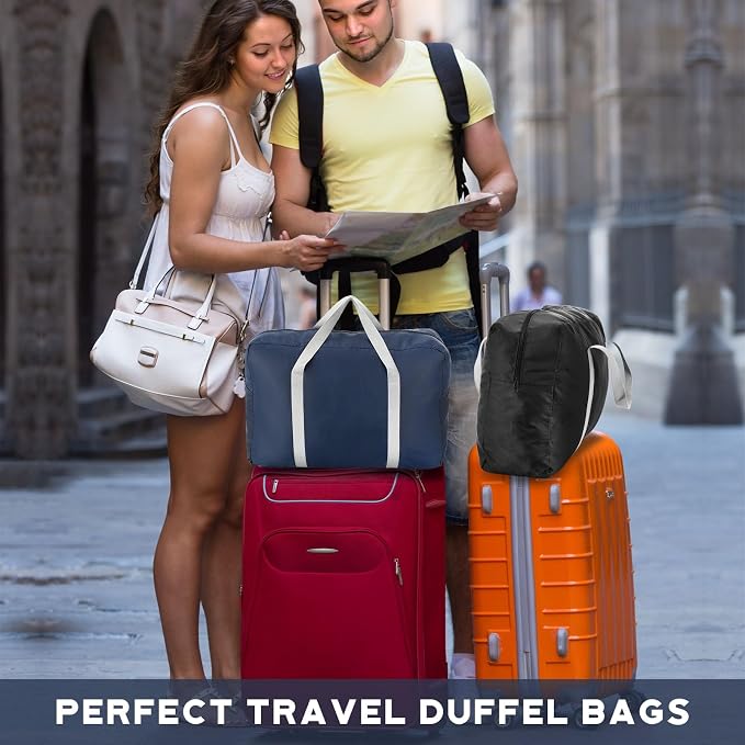 Sweetude 24 Pcs Travel Duffel Bags Bulk Foldable Luggage Bag Women Men Waterproof Carry Tote with Trolley Sleeve for Gym, Overnight, Airlines(Navy Blue, Wine Red, Black) - Image 3