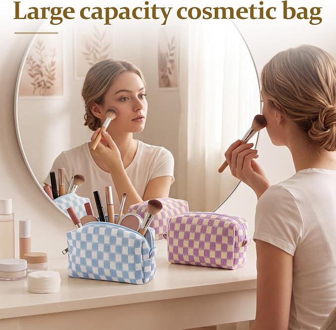 Gilprop 8 Pcs Checkered Makeup Bag for Purse Small Cosmetic Pouch Bulk Portable Zipper Makeup Pouch Travel Toiletry Organizer Gifts for Women Bridesmaid Wedding Party Favors (Colorful 3) - Image 5