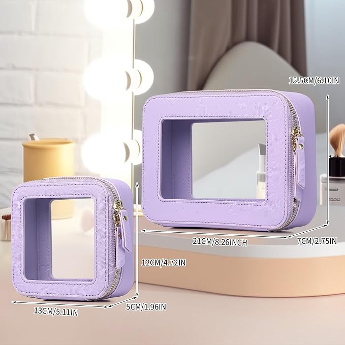Pinkmik Clear Makeup Bag Waterproof Travel Case for Cosmetics and Toiletries Women's Purse Organizer and Clear Car Bag with Zipper (X/Purple, M+MINI) - Image 4