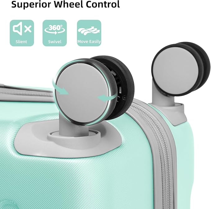 6 Piece Luggage Set Hard Shell - Mint Green Expandable Suitcases with Spinner Wheels and Duffel Bags for Family Travel, Durable Carry On Luggage Sets with Lock for Women and Men - Image 4
